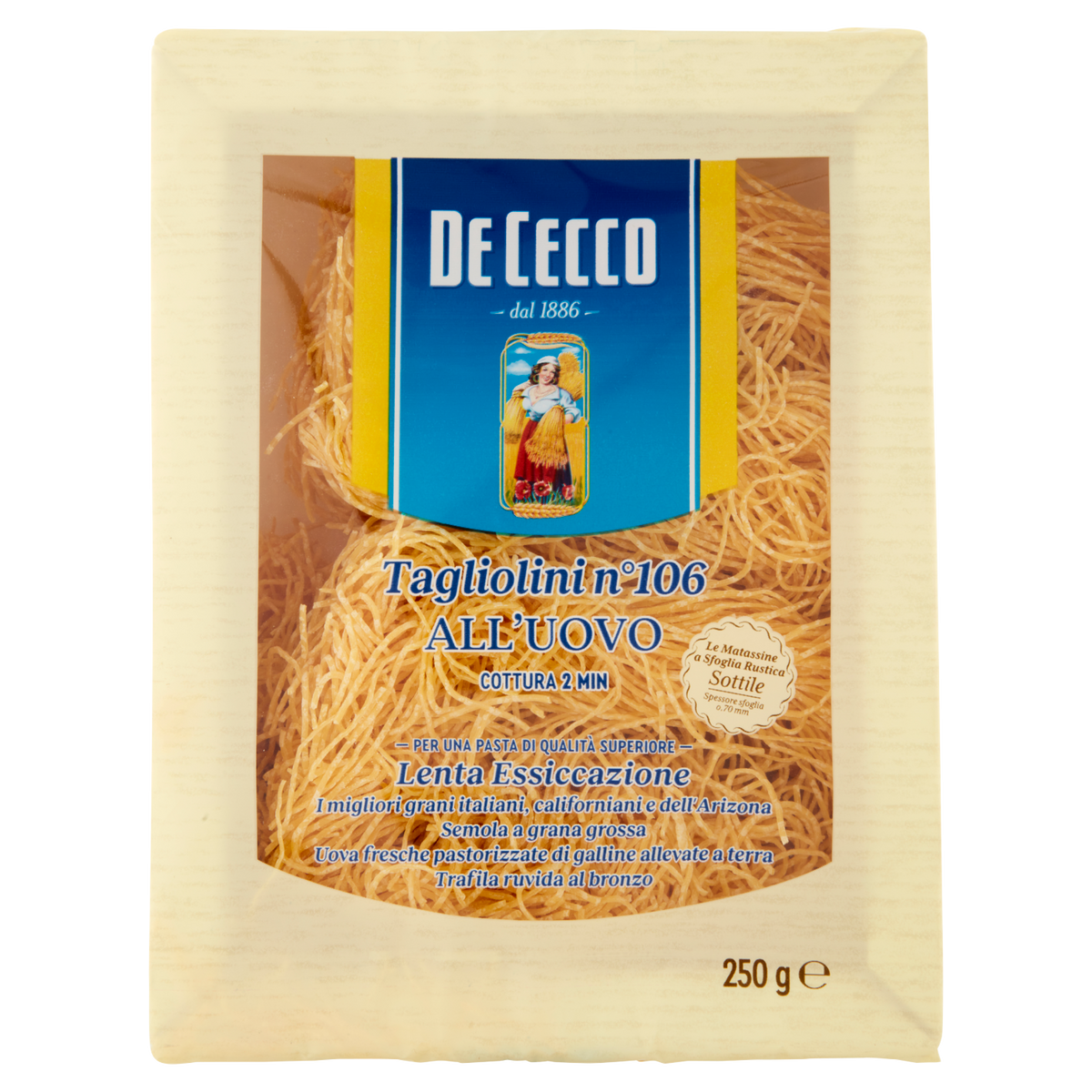 DE CECCO TAGLIOLINI N°106 ALL'UOVO 250g (12 in a box)