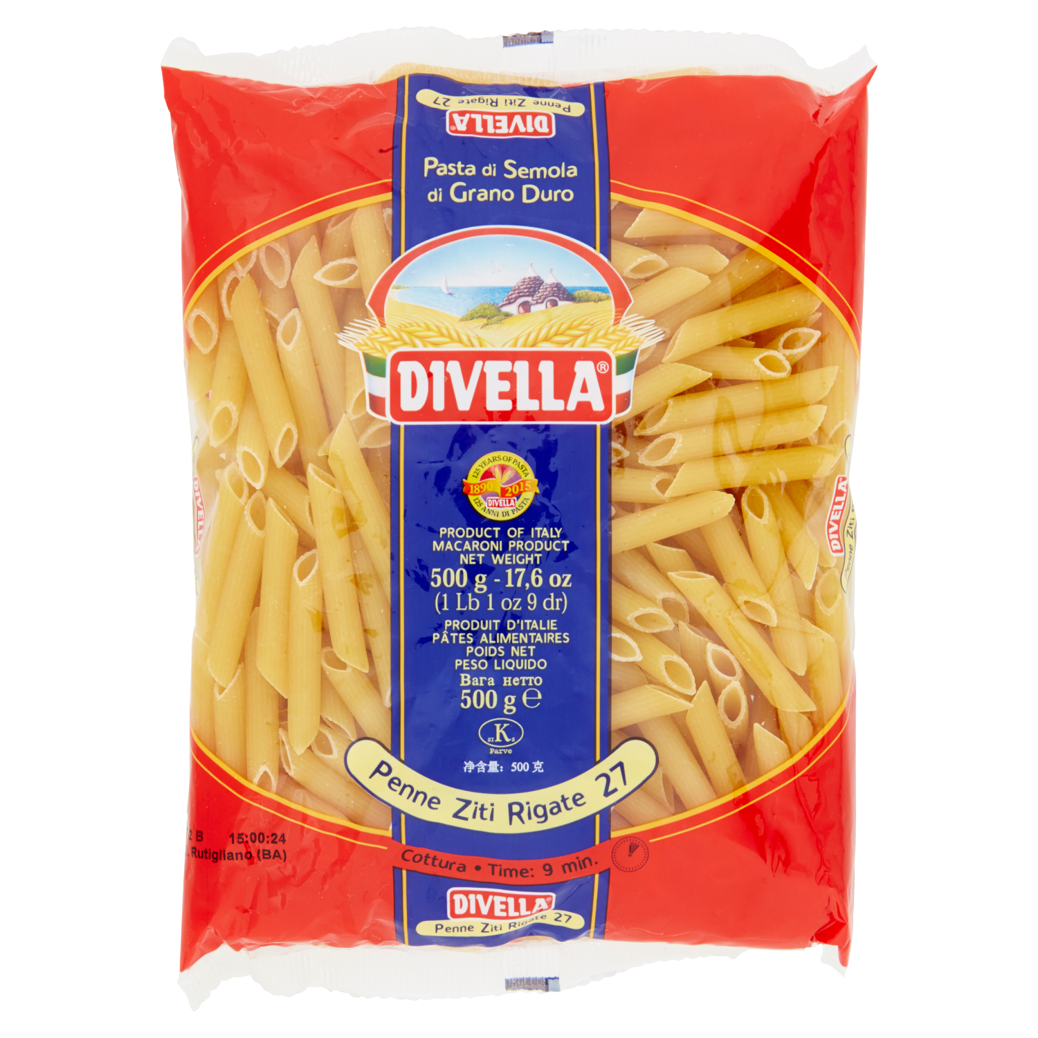 DIVELLA PASTA DI SEMOLA PENNE ZITI RIGATE N.27 500g (24 in a box)