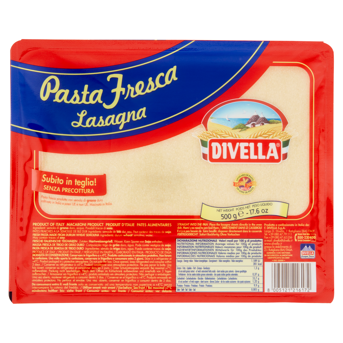 DIVELLA PASTA FRESCA LASAGNA 500g (12 in a box)