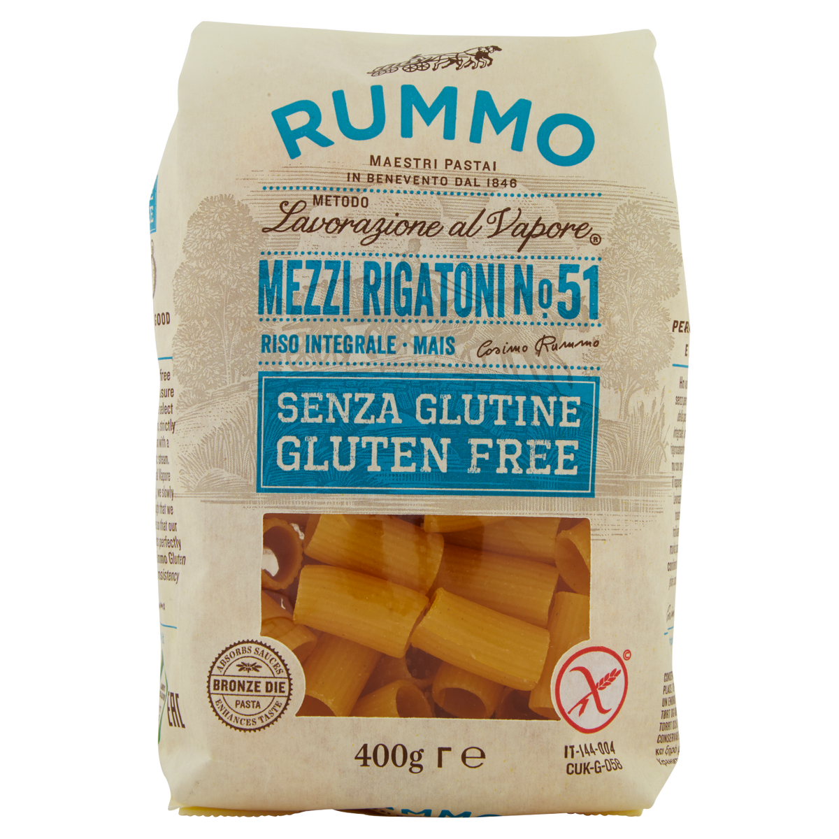 RUMMO MEZZI RIGATONI SENZA GLUTINE 400g (12 in a box)