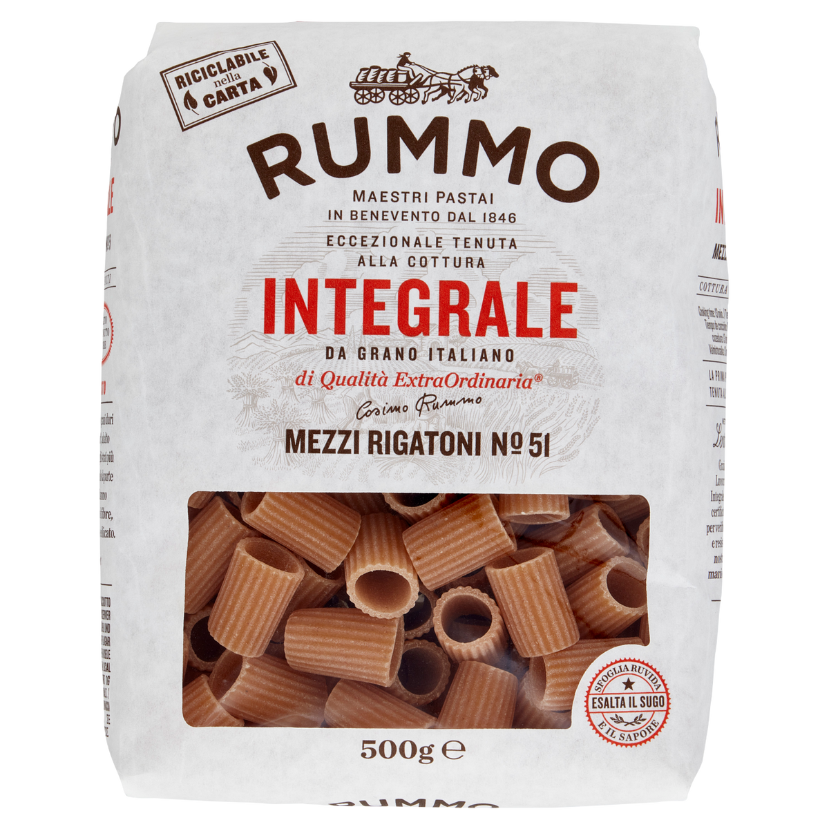 RUMMO MEZZI RIGATONI INTEGRALI N°51 500g (16 in a box)