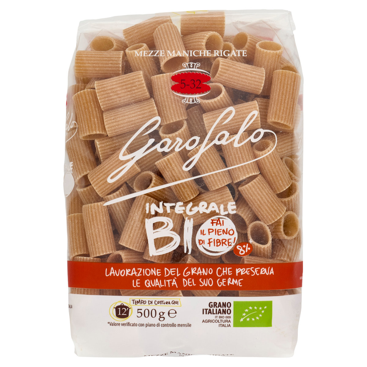 GAROFALO PASTA INTEGRALE MEZZE MANICHE RIGATE 500g (16 in a box)
