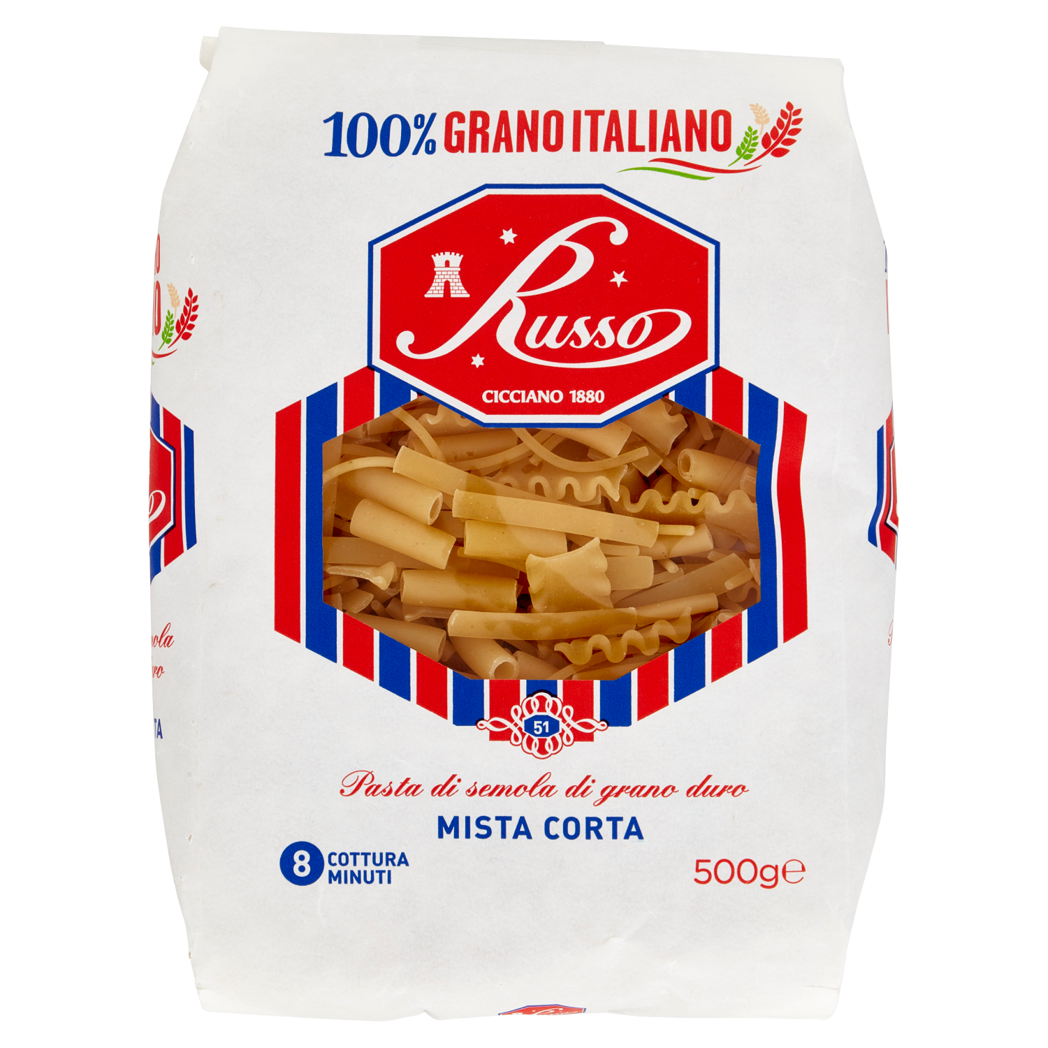 RUSSO PASTA DI SEMOLA MISTA CORTA 500g (20 in a box)