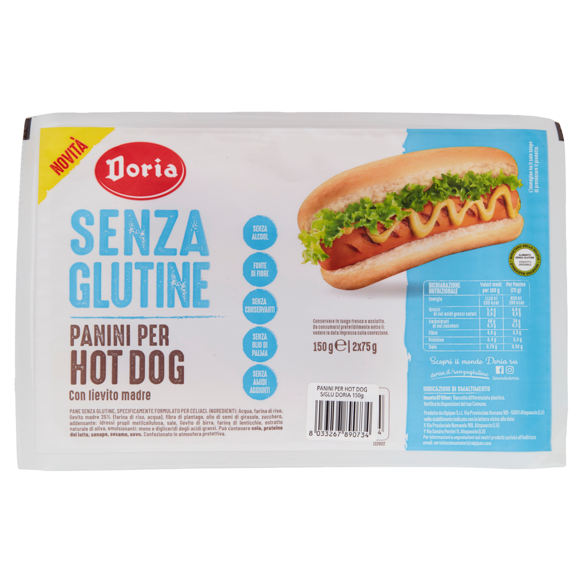 DORIA HOT DOG BREAD X2 gluten-free 150g (9 in a box)