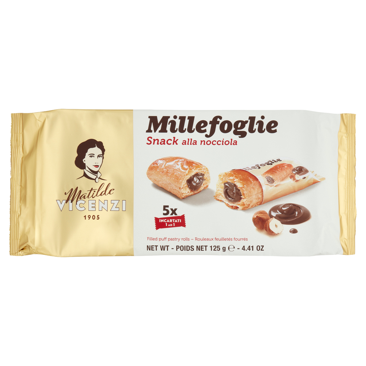 VICENZI MILLEFOGLIE MINISNACK NOCCIOLA X5 125g (16 in a box)