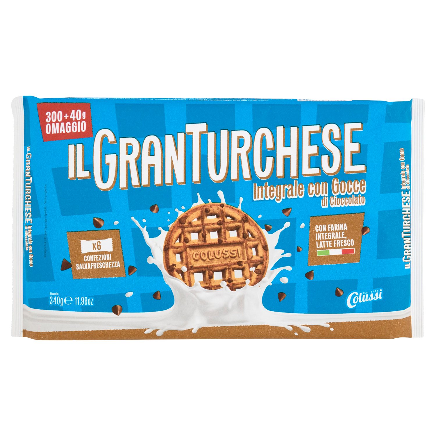 COLUSSI GRAN TURCHESE INTEGRALI GOCCE DI CIOCCOLATO 340g (12 in a box)