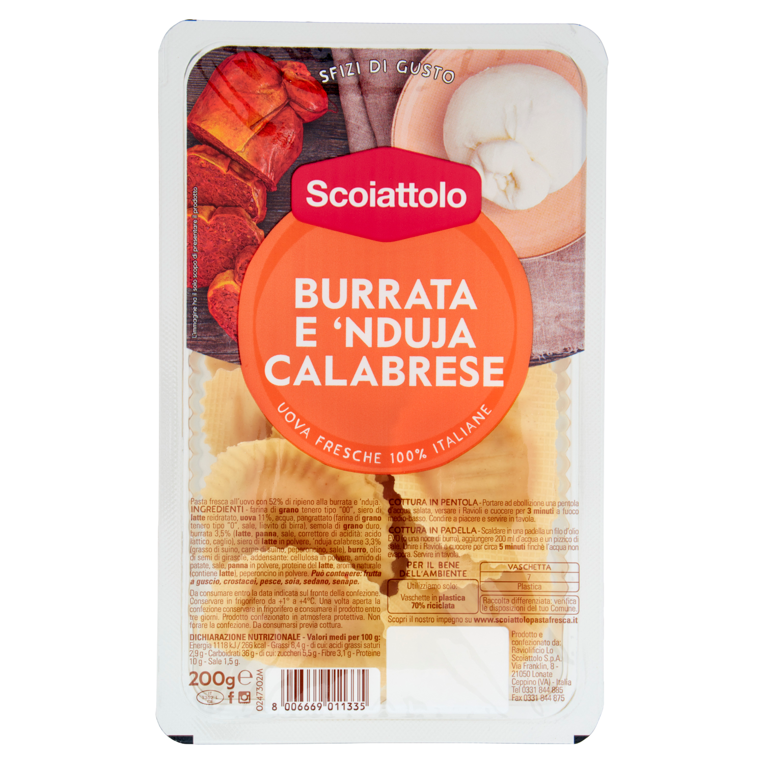 SCOIATTOLO MEZZELUNE BURRATA & NDUJA 200g (6 in a box)