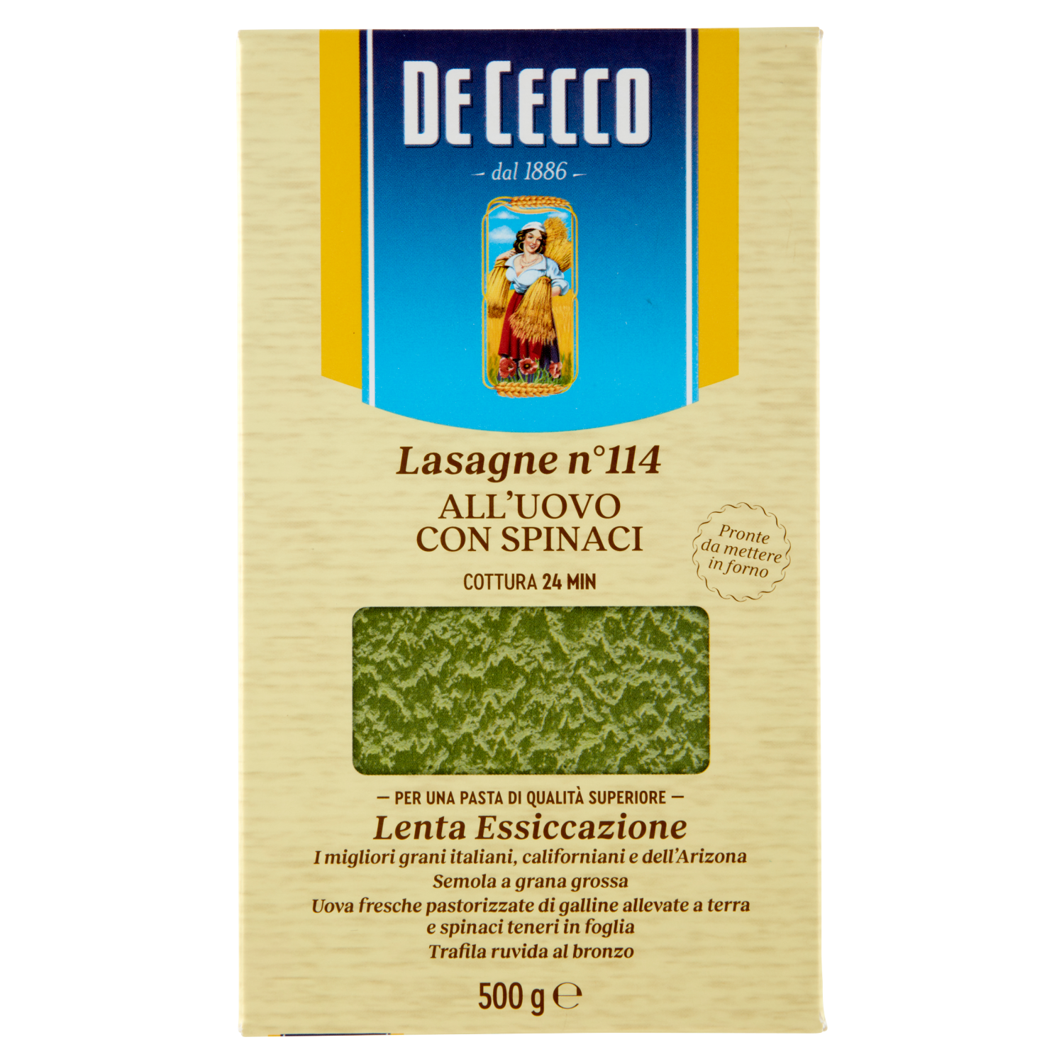 DE CECCO LASAGNE SPINACI 500g (12 in a box)