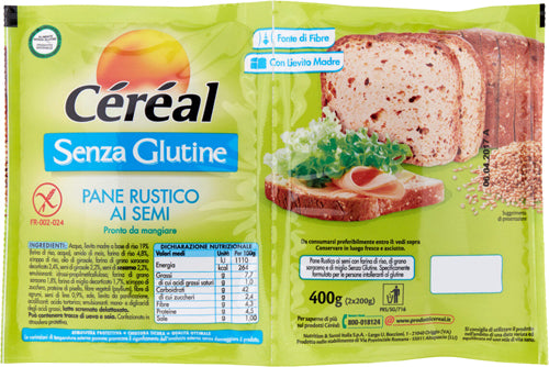 Cereal Pane Rustico Ai Semis/Glutine g.400 (6 In A Box) (£3.16 Each)
