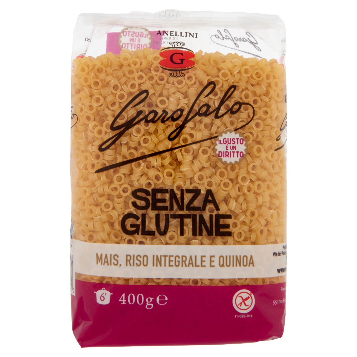 GAROFALO PASTA SENZA GLUTINE ANELLINI 500g (12 in a box)
