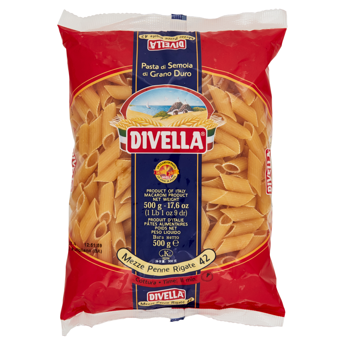DIVELLA PASTA DI SEMOLA MEZZE PENNE RIGATE 500g (24 in a box)