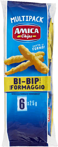 Amica Chips Bi-Bip Snack Di Mais Gusto Formaggio Mpk gr.25x6 (12 In A Box) (£1.13 Each)