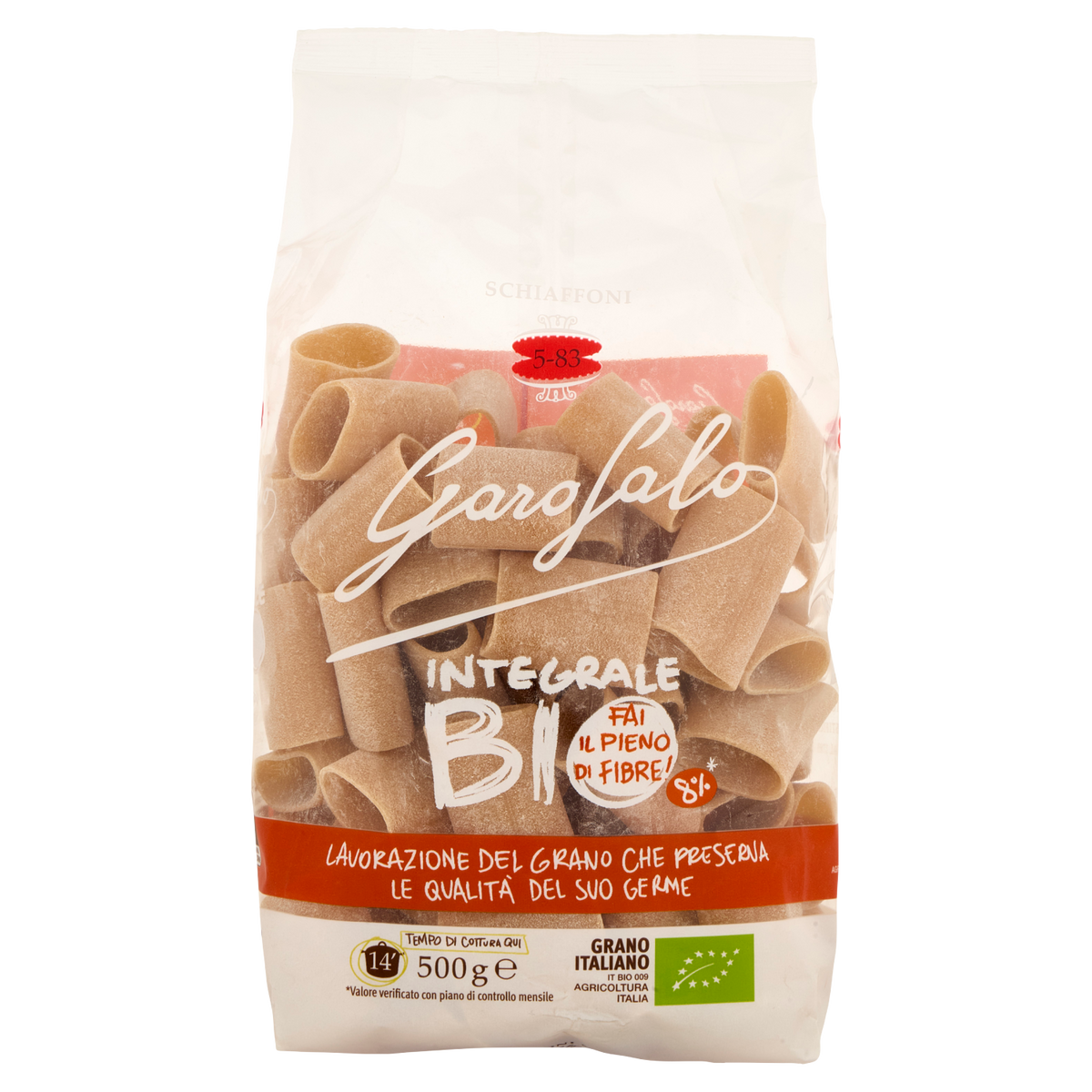 GAROFALO PASTA INTEGRALE FORMATI SPECIALI SCHIAFFONI BIO 500g (12 in a box)
