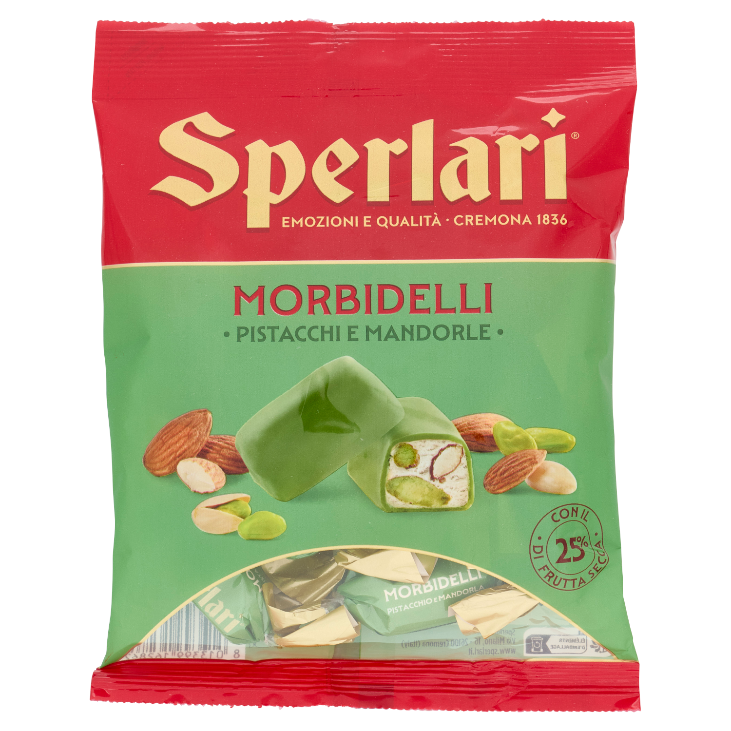 SPERLARI MORBIDELLI TENERI PISTACCHIO E MANDORLE RICOPERTE 117g (45 bag in a box)