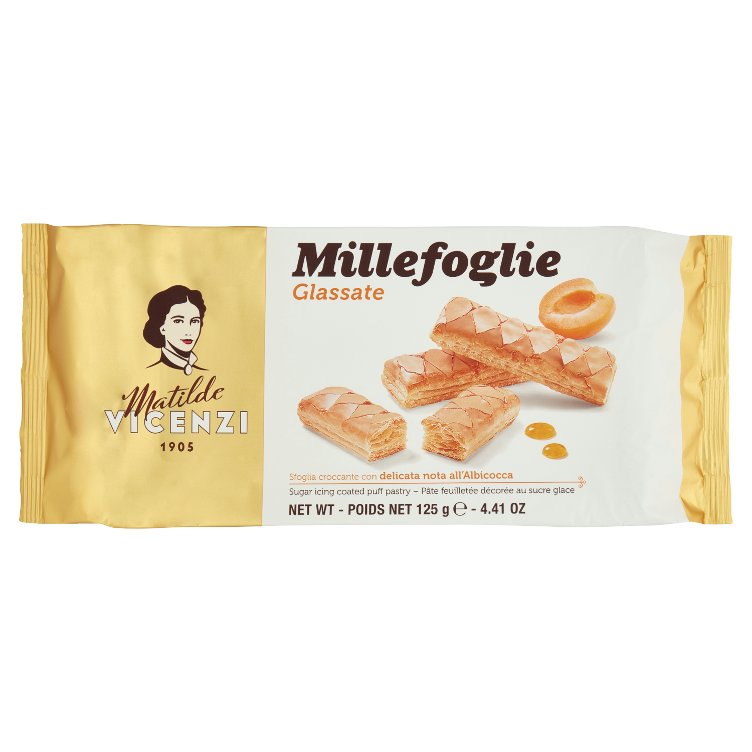 VICENZI MILLEFOGLIE GLASSATE ALL'ALBICOCCA 125g (16 in a box)