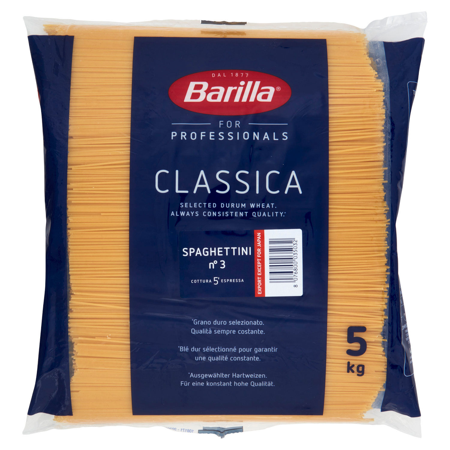 BARILLA PASTA DI SEMOLA SPAGHETTINI 5kg (3 in a box)