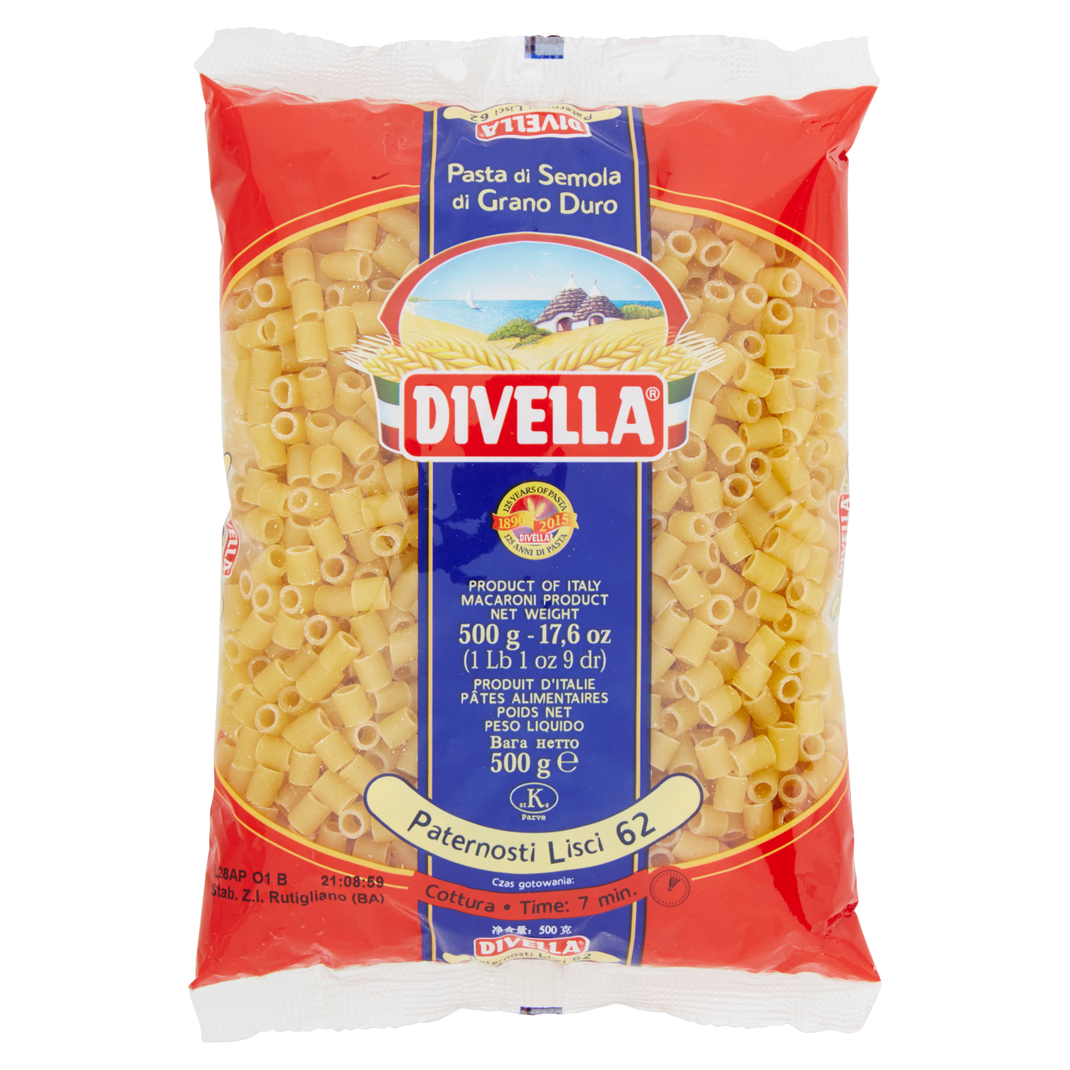 DIVELLA PASTA DI SEMOLA PATERNOSTI LISCI N.62 500g (24 in a box)