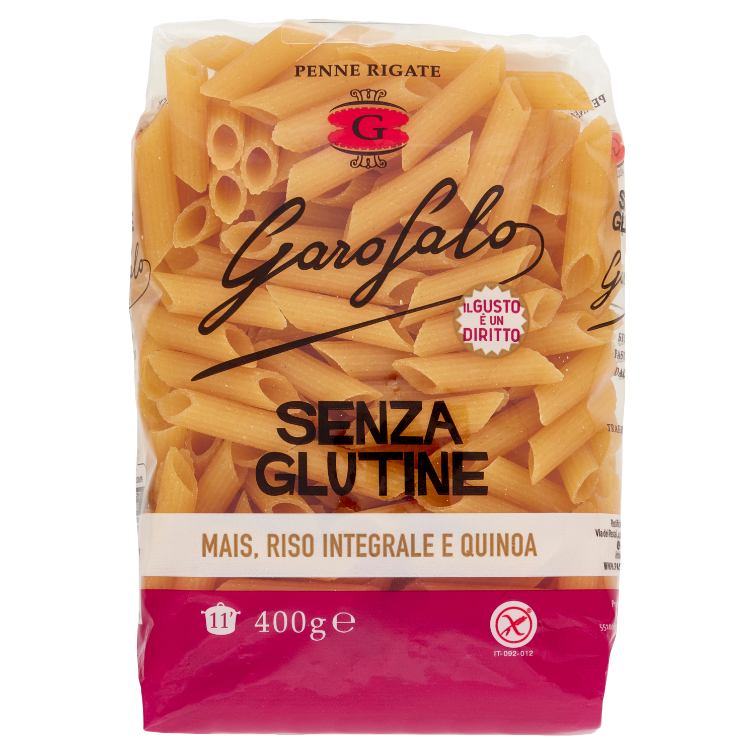 GAROFALO PASTA SENZA GLUTINE PENNE RIGATE 400g (12 in a box)available frm our italian ratail store