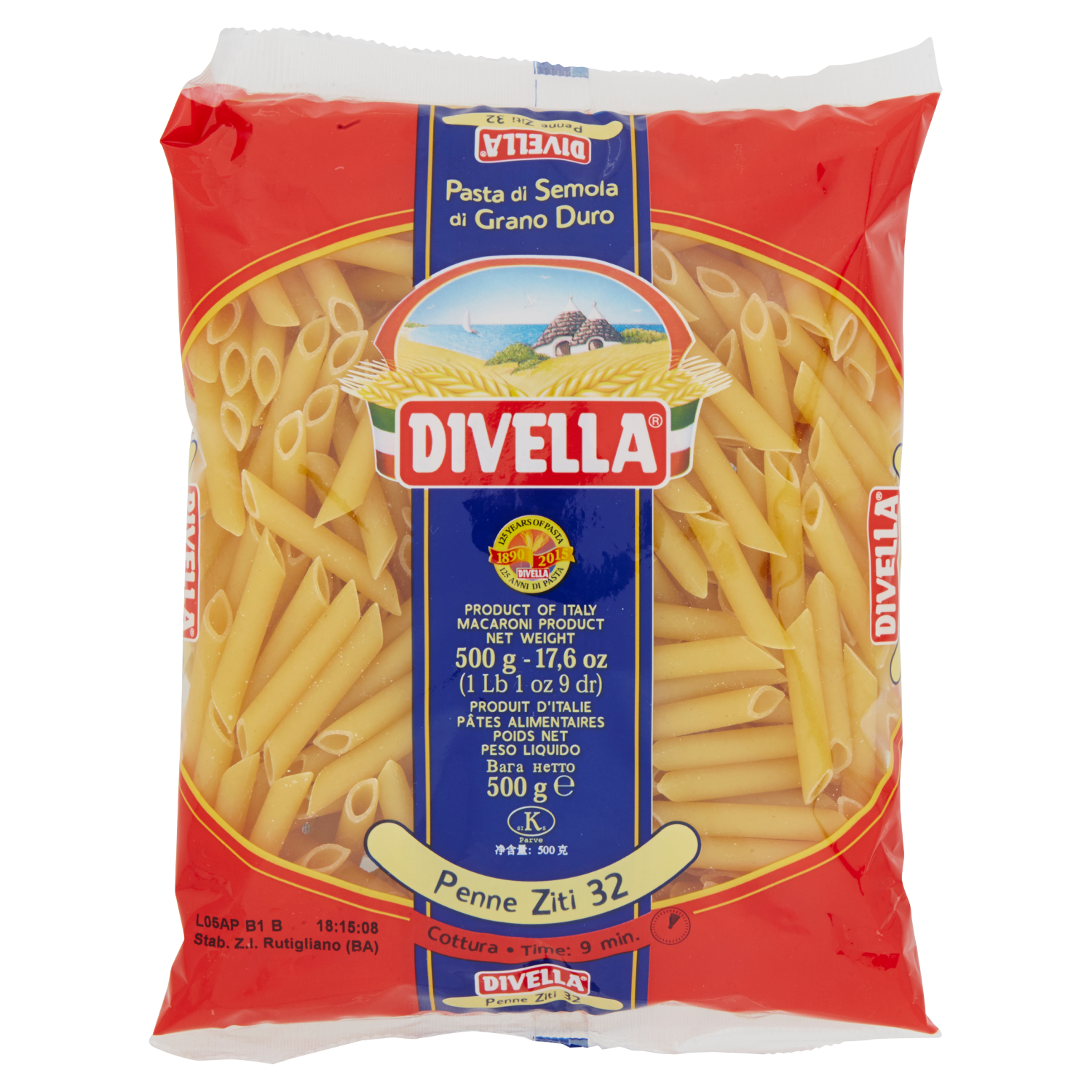 DIVELLA PASTA DI SEMOLA PENNE ZITI N.32 500g (24 in a box)
