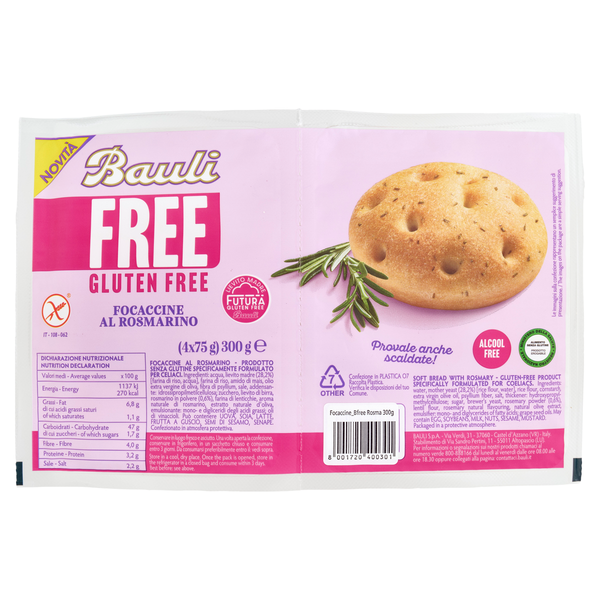 Bauli Focaccin.Rosmar. Senza Glutine 300 Gr