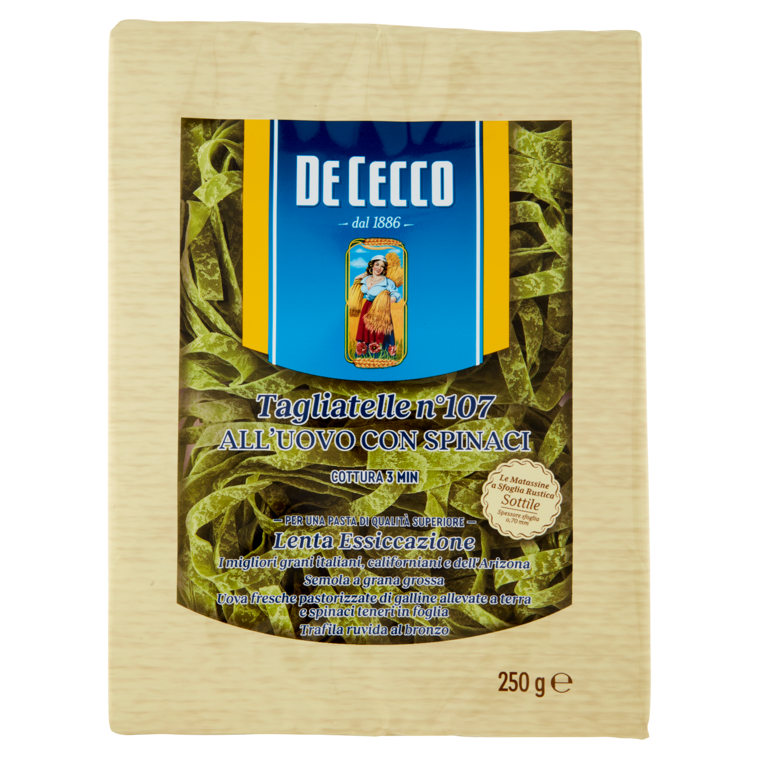 DE CECCO TAGLIATELLE SPINACI 250g (12 in a box)