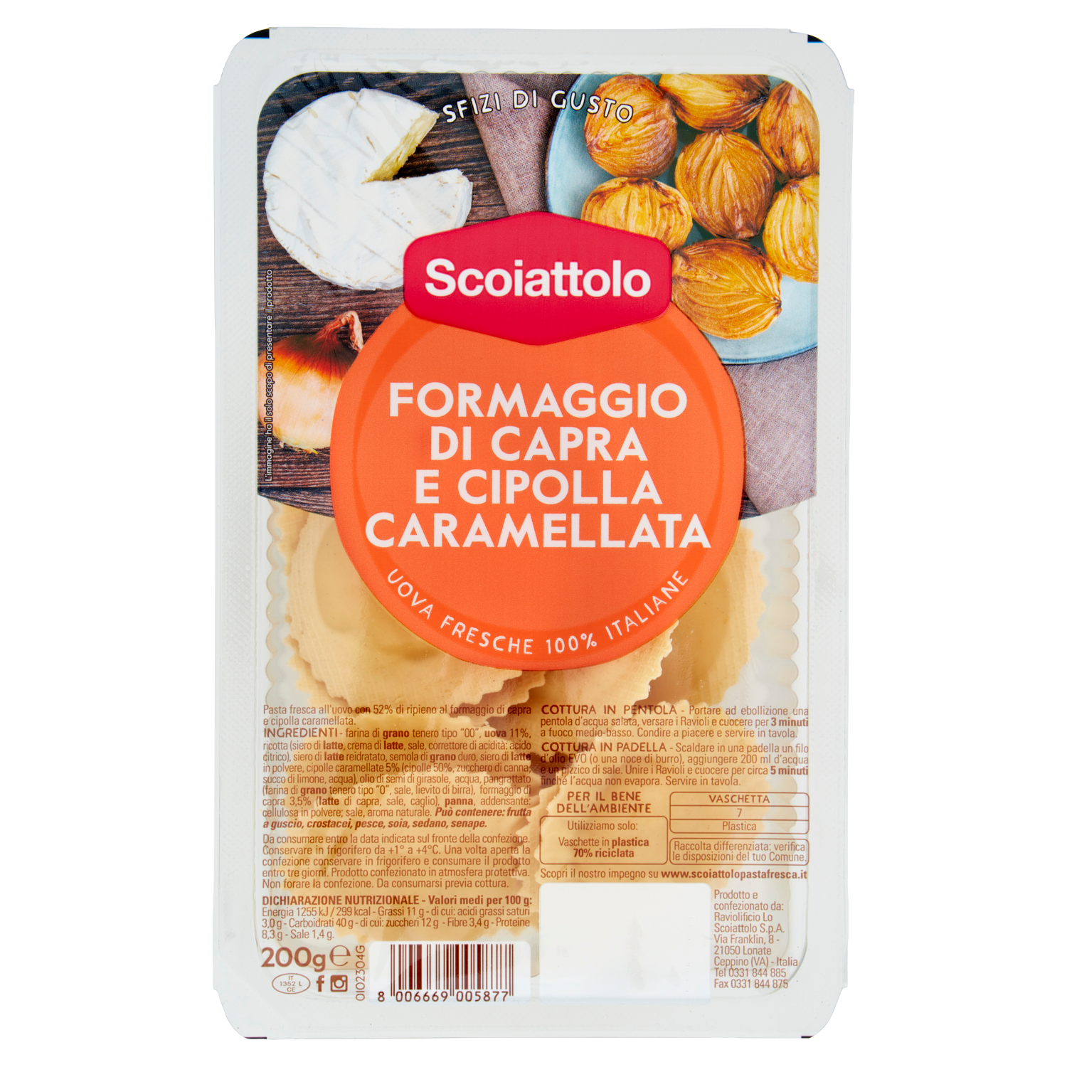 SCOIATTOLO RAVIOLI FORMAGGIO DI CAPRA E CIPOLLA 200g (6 in a box)