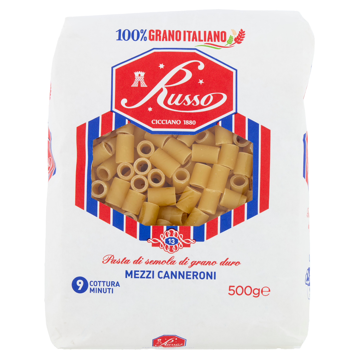 RUSSO PASTA DI SEMOLA MEZZI CANNERONI 500g (20 in a box)