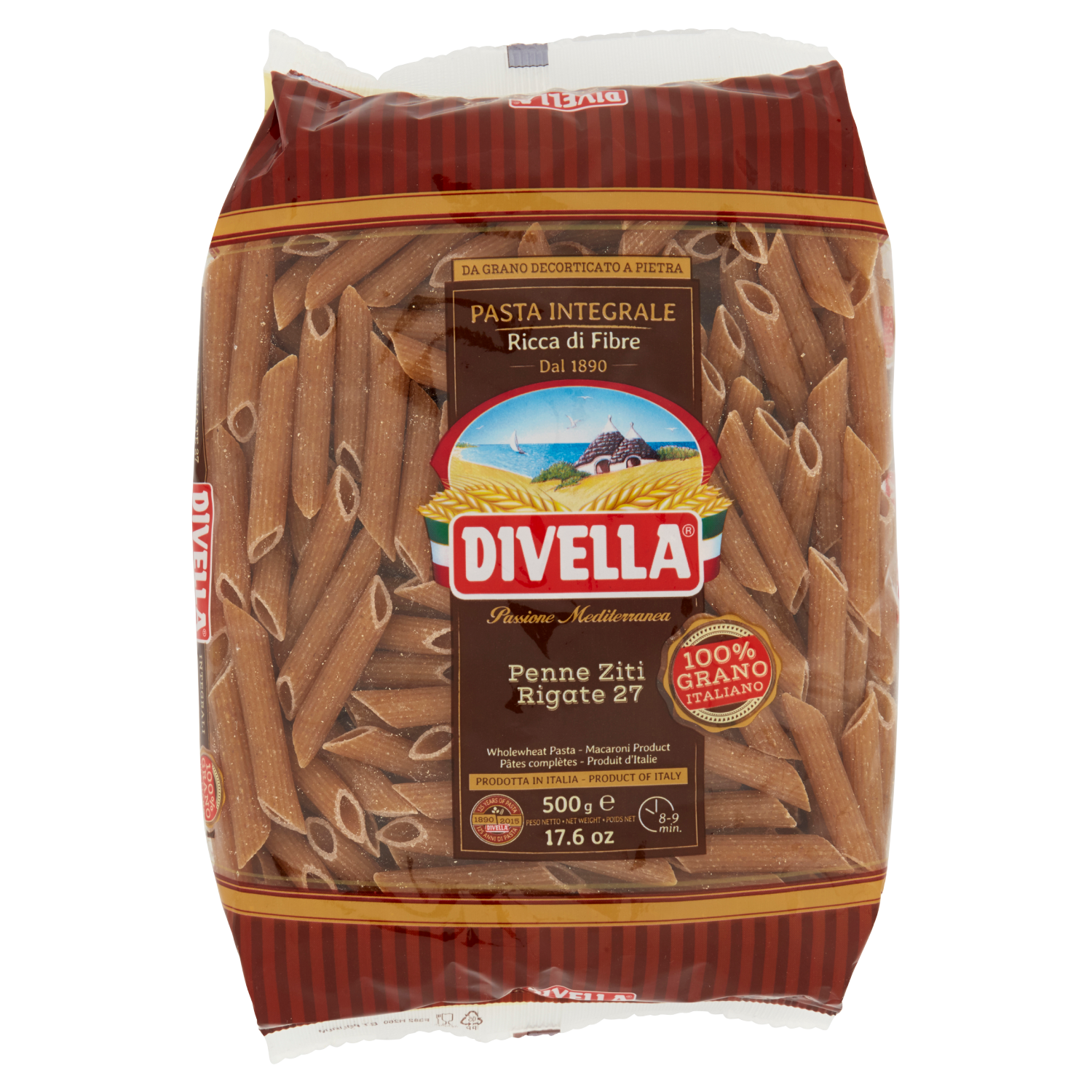 DIVELLA PENNE ZITI RIGATI INTEGRALI 500g (24 in a box)