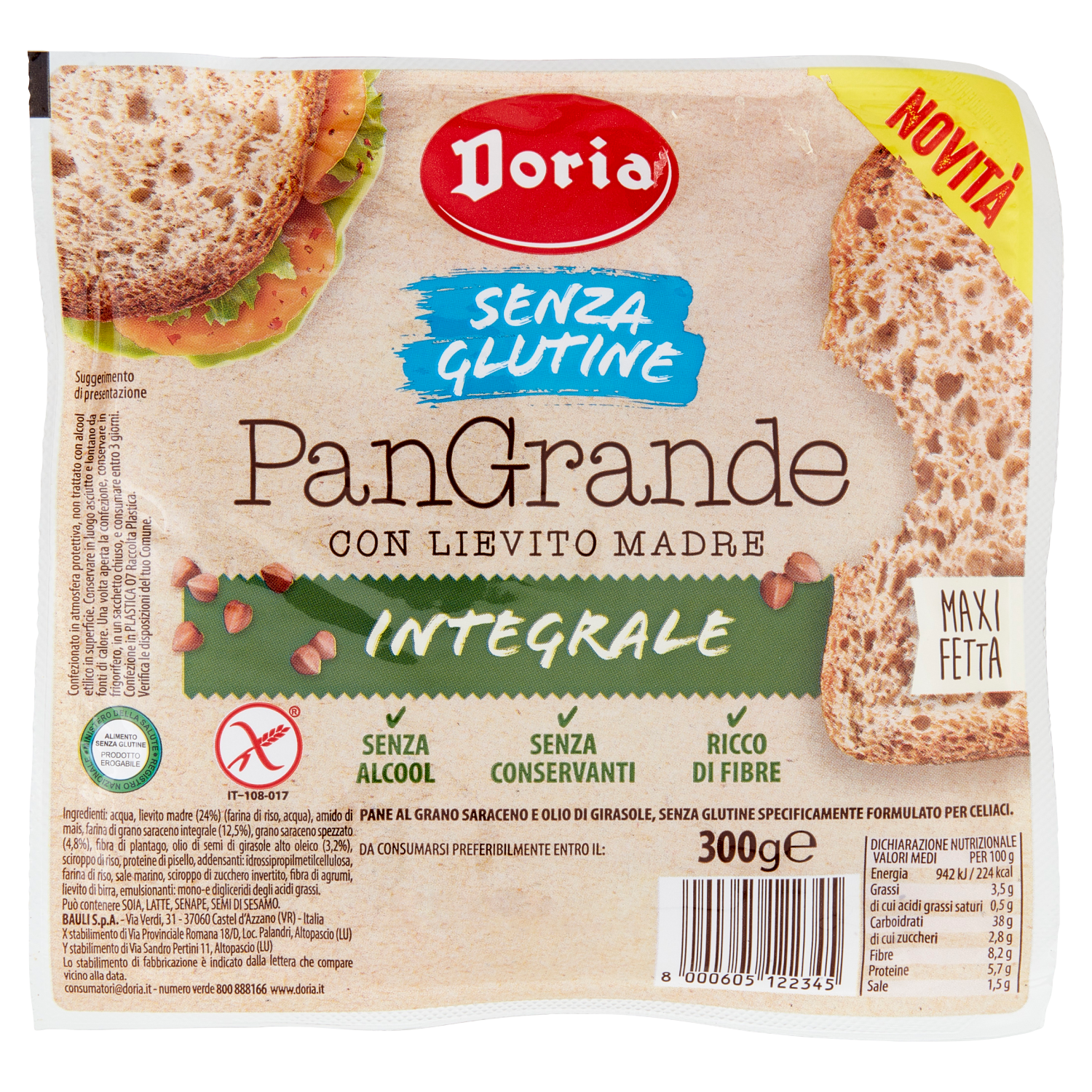 DORIA PANGRANDE INTEGRALE CON LIEVITO MADRE gluten-free 300g (6 in a box)